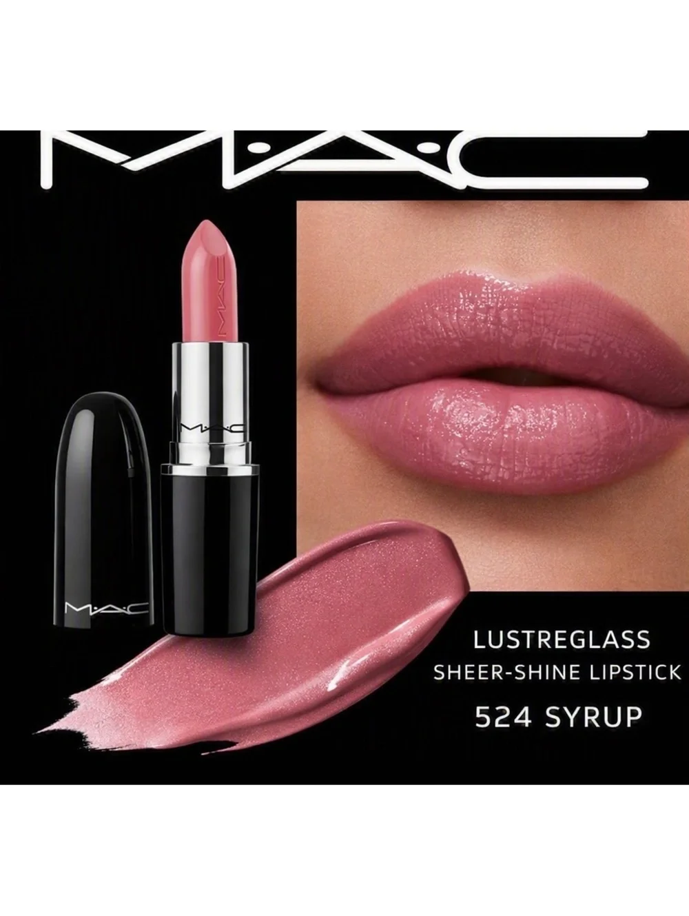 MAC Lustreglass Sheer-Shine Lipstick 524 Syrup New In Box